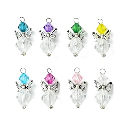 Mixed Color Transparent Acrylic Pendant, with 304 Stainless Steel Findings, Wing Fairy Charms, Mixed Color, 40x18x16mm, Hole: 4~4.5mm