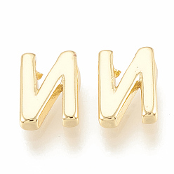 Letter N Brass Charms, Real 18K Gold Plated, Letter.N, 7~8.5x4~7.5x2mm, Hole: 1mm