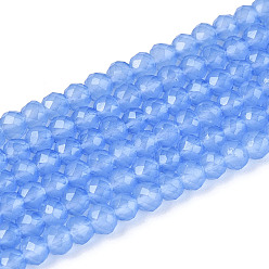 Васильковый Стеклянные бусины, имитация нефрита , круглые, граненые, васильковый, 3x2.5~3 мм, отверстие : 0.7~0.8 мм, около 133~137 шт / нитка, 13.78~14.37'' (35 см)