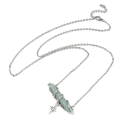 Зеленый Авантюрин Натуральный зеленый авантюрин, ограненный в форме заостренной пули, с подвеской в виде звезды, латунная цепочка., стойки покрытие, платина, 26.10 дюйм (66.3 см)