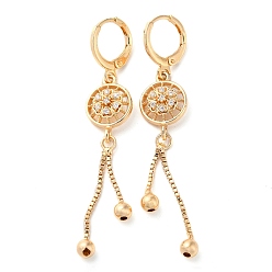 Light Gold Rhinestone Flower Leverback Earrings, Brass Chains Tassel Earrings for Women, Light Gold, 58x10.5mm