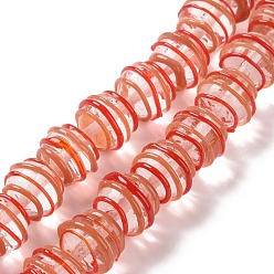 Orange Red Round Handmade Clear Lampwork Beads Strands, Orange Red, 13~13.5x11.5mm, Hole: 1.2mm, about 30pcs/strand, 13.58~13.78 inch(34.5~35cm)