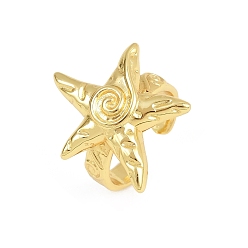 Морская звезда Латунные кольца-манжеты для женщин, без кадмия и без свинца, стойки покрытие, долговечный, реальный 18 k позолоченный, морская звезда, 23x23.5 мм, внутренний диаметр: регулируемый