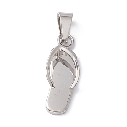 Stainless Steel Color 304 Stainless Steel Pendants, Flip Flops, Stainless Steel Color, 23.5x9x6.5mm, Hole: 6.5x3mm