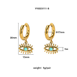 Eye Винтажный французский стиль 304 серьги-кольца из нержавеющей стали, с синтетическими бирюзовый, золотые, глаз, 30x13 мм