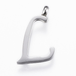 Letter L 304 Stainless Steel Pendants, Initial Letter, Letter.L, Stainless Steel Color, 19x9.5x2mm, Hole: 2mm