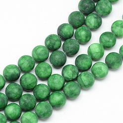 Green Natural White Jade Bead Strands, Dyed, Frosted, Round, Green, 10~11mm, Hole: 1.5mm, about 38~39pcs/strand, 14.9 inch