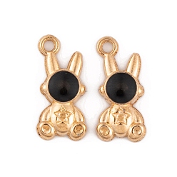 Черный Подвески из эмалевого сплава с покрытием из легкого золота, без кадмия и без свинца, очарование кролика, чёрные, 18x8.5x3 мм, отверстие : 2 мм