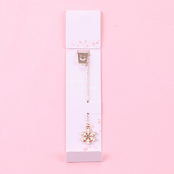 White Alloy Enamel Christmas Snowflake Charm with Long Chain Tassel Bookmark, Smiling Face Clips Bookmark for Women, Light Gold, White, 120mm