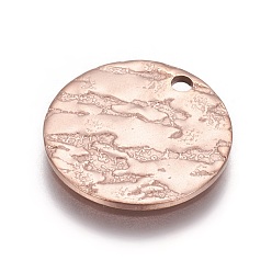 Rose Gold Ion Plating(IP) Stainless Steel Pendants, Flat Round, Rose Gold, 15x1mm, Hole: 1.5mm