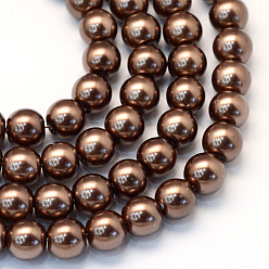Saddle Brown Baking Painted Glass Pearl Bead Strands, Pearlized, Round, Saddle Brown, 5~6mm, Hole: 1mm, about 186pcs/strand, 31.4 inch