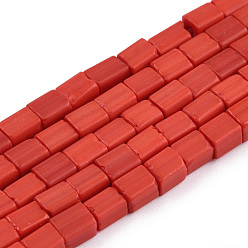 Red Opaque Spray Painted Glass Bead Strands, Rectangle, Red, 2~4.5x3.5~4x3.5~4mm, Hole: 1.2mm, about 105~110pcs/strand, 14.88 inch~15.28 inch(37.8~38.8cm)