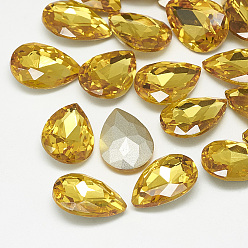 Topaz Pointed Back Glass Rhinestone Cabochons, Back Plated, Faceted, teardrop, Topaz, 10x7x4mm