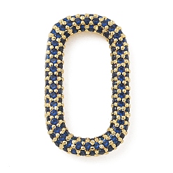 Темно-Синий Стойка покрытие латунь микропаве кубический цирконий овальные соединительные кольца, долговечный, без свинца и без кадмия, реальный 18 k позолоченный, темно-синий, 25x14.5x3 мм, внутренний диаметр: 19x8.5 мм