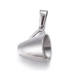 Stainless Steel Color 304 Stainless Steel Pendants, Cup, Stainless Steel Color, 27x17x16.5mm, Hole: 4.5x9.5mm