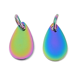 Rainbow Color Ионное покрытие (ip) 304 брелоки для штамповки из нержавеющей стали, с целью перехода в кольце, зеркальная полировка, очарование слезы, Радуга цветов, 11x7x1 мм, отверстие : 3.5 мм