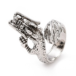 Antique Silver Dragon Wide Band Rings for Men, Punk Alloy Cuff Rings, Antique Silver, US Size 6 3/4(17.2mm), 6.5mm