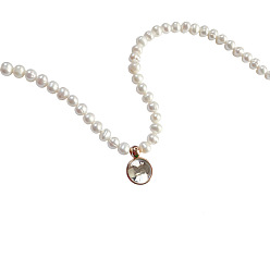 Прозрачный Стеклянные плоские круглые ожерелья с подвесками в стиле камня, с цепочками из бисера с имитацией жемчуга, прозрачные, 15.75 дюйм (40 см)