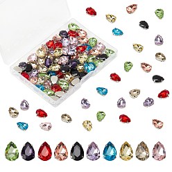 Mixed Color Olycraft Glass Cabochons, Sew on Rhinestone, with Brass Finding, Teardrop, Platinum, Multi-Strand Links, Mixed Color, 14x10x6mm, 10 colors, 10pcs/color, 100pcs/box