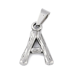 Letter A Non-Tarnish 304 Stainless Steel Pendants, Bamboo Style, Stainless Steel Color, Letter.A, 18.5x15x3mm, Hole: 3x7mm