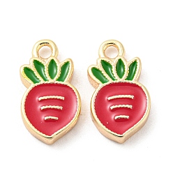 Real 18K Gold Plated Brass Enamel Charms, Carrot Charm, Real 18K Gold Plated, 13.5x7.5x2mm, Hole: 1.6mm