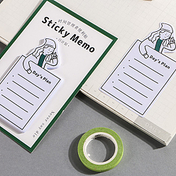 Vert Mer Bloc-notes papier motif fille notes autocollantes avec feuille, onglets d'autocollants, pour la lecture de l'école de bureau, vert de mer, 130x85mm, 30 feuille/livre