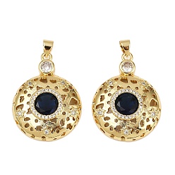 Круглые Латунные микро проложить кубического циркония подвески, со стеклом, без кадмия и без свинца, стойки покрытие, долговечный, реальный 18 k позолоченный, круглые, 31x23x6 мм, отверстие : 3.5x3 мм
