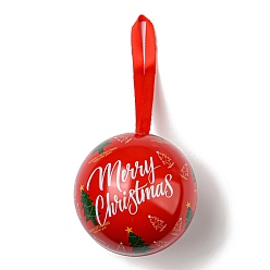Arbre de Noël Boîtes de faveur de stockage de bonbons de boule ronde de fer blanc, coffret cadeau boule suspendue en métal de noël, arbre de Noël, 16x6.8 cm