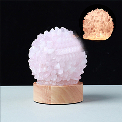 Rose Quartz Natural Rose Quartz Ball Night Light, with USB Wire and Wood Base, for Home Office Desktop Decoration, 120x90mm