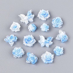 Озёрно--синий Светящиеся цветочные кабошоны из смолы, для изготовления ювелирных изделий, с блеском порошок, светится в темноте, Плут синий, 6~12x6~12x2.5~6 мм, о 2500~3000 шт