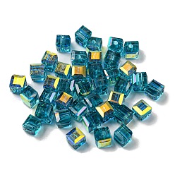 Steel Blue Electroplate Glass Beads, Faceted, Cube, Steel Blue, 5.5x5.5x5.5mm, Hole: 1.6mm , 100pcs/bag
