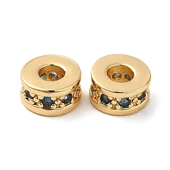 Темно-Голубой Стойки обшивки латунь кубического циркония бусы, долговечный, без свинца и без кадмия, реальный 18 k позолоченный, колонка, глубокое синее небо, 6x3 мм, отверстие : 2.5 мм