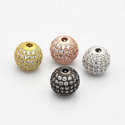 Mixed Color CZ Brass Micro Pave Grade AAA Clear Color Cubic Zirconia Round Beads, Cadmium Free & Nickel Free & Lead Free, Mixed Color, 8mm, Hole: 1.7mm