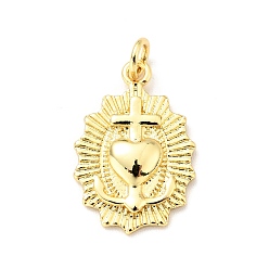 Real 18K Gold Plated Brass Pendants, with Jump Ring, Cadmium Free & Lead Free, Badge with Cross & Heart, Real 18K Gold Plated, 19x12.5x2.5mm