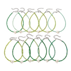 Зеленый 12 шт. 12 цвета летний пляжный окрашенный синтетический бирюзовый браслет на лодыжку в виде морской звезды со стеклянными бусинами, платины и нержавеющая сталь цвет, зелёные, 9-1/8 дюйм (23.3 см), 1 шт / цвет