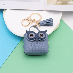 Steel Blue Cute Owl Imitation Leather Wallets, with Light Gold Keychian Clasps, Steel Blue, Wallet: 5.5x5.5cm