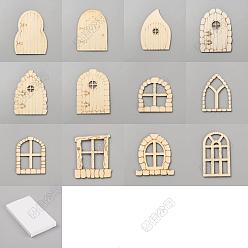 Цвет Древесины 48шт 12 стили необработанное дерево деревянная дверь фары, искусство рисования своими руками для детей, деревесиные, 58~100x33.5~71x1.5 мм, 4 шт / стиль