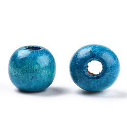 Sky Blue Natural Wood Beads, Dyed, Round, Sky Blue, 12x10.5mm, Hole: 3mm, about 1800pcs/1000g
