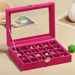 Deep Pink Flock with Glass Jewelry Display Box, Deep Pink, 20x15x5cm