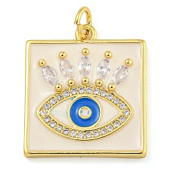 Белый Стойка металлическая латунная микропрофилированная кубическая циркония подвески, с эмалью, без кадмия и без свинца, долговечный, реальный 18 k позолоченный, квадрат со сглазом, белые, 21x18x3 мм, Перейти кольцо: 5x1 мм, Внутренний диаметр: 3.5 мм.