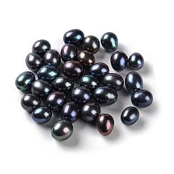Black Dyed Natural Cultured Freshwater Pearl Beads, Half Drilled, Rice, Grade 5A+, Black, 9.5~11x7.5~9mm, Hole: 0.9mm