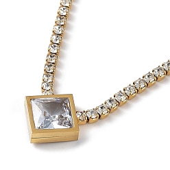 Rhombus Вакуумное покрытие pvd 304 ожерелье с подвеской из нержавеющей стали с кубическим цирконием, с цепочками чашек из горного хрусталя, ромб, 16.61 дюйм (42.2 см), Кулон : 12.5x12 мм