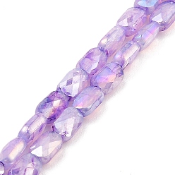 Lilac Imitation Jade Glass Beads Strands, AB Color Plated, Faceted, Rectangle, Lilac, 7x4.5x3mm, Hole: 1mm, about 70pcs/strand, 19.21''(48.8cm)