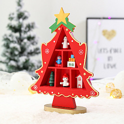 Red Wooden Desktop Display Decorations, Mini Showcases, Christmas Tree, Red, 140x190mm