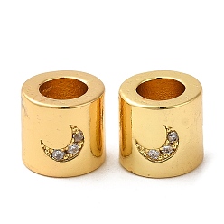 Real 18K Gold Plated Rack Plating Brass Micro Pave Cubic Zirconia European Beads, Large Hole Beads, Long-Lasting Plated, Lead Free & Cadmium Free, Column with Moon, Real 18K Gold Plated, 8x7.7mm, Hole: 4.3mm