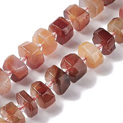 Red Agate Natural Red Agate Beads Strands, Faceted, Flat Round, 14~15x14~15x7~7.5mm, Hole: 2mm, about 29~30pcs/strand, 14.02~14.37 inch(35.6~36.5cm)