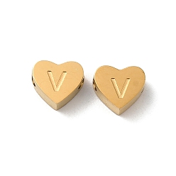 Letter V Ionenbeschichtung (IP) 304 Edelstahlperlen, golden, Herz mit Brief, Schreiben v, 5.5x6.5x3 mm, Bohrung: 1.6 mm