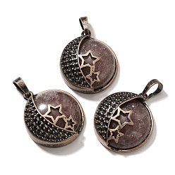 Клубничный Кварц Натуральные кварцевые подвески из клубники, с латунной фурнитурой , плоско-круглые, 26.5x23x9 мм, отверстие : 8x5 мм