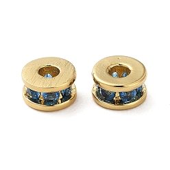Royal Blue Rack Plating Brass Pave Cubic Zirconia Beads, Real 18K Gold Plated, Long-Lasting Plated, Lead Free & Cadmium Free, Column, Royal Blue, 5x3mm, Hole: 1.8mm