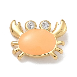 Сэнди Коричневый Стойка покрытие латунь микропаве прозрачный кубический цирконий с эмалевыми подвесками, долговечный, без свинца и без кадмия, реальный 18 k позолоченный, краб, песчаный коричневый, 10.5x14x3.5 мм, отверстие : 3x1 мм